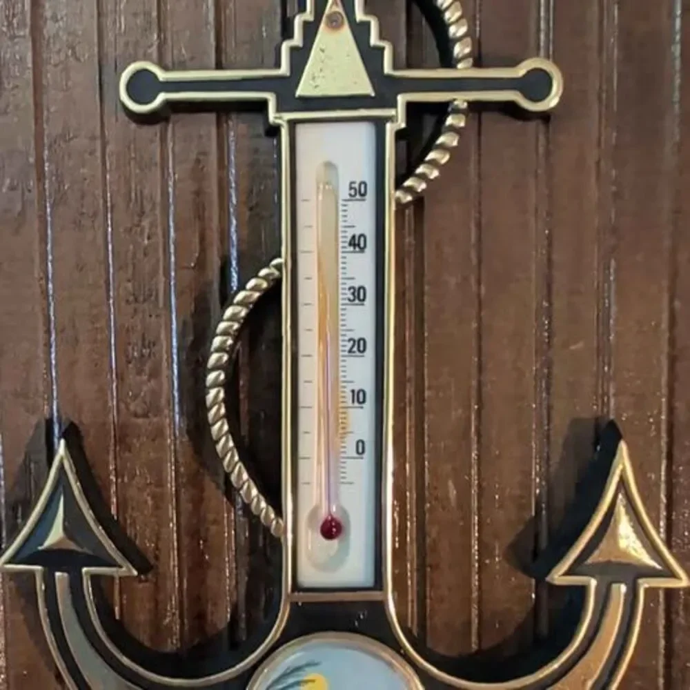 Vtg 1970s Souvenir Wooden Wall Plaque Anchor Therm Key Hooks Nautical Kitsch